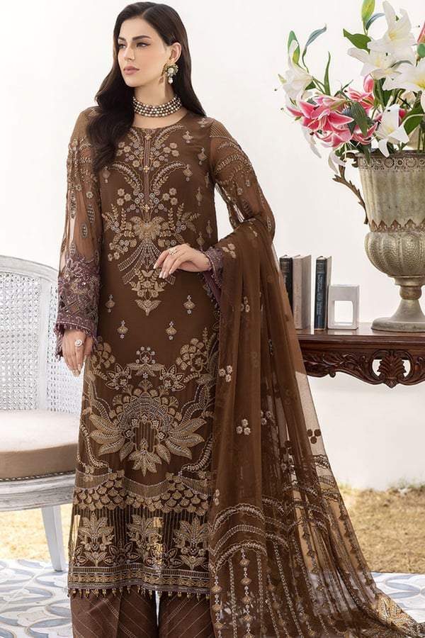 Sienna luxury collection 3 piece embroidered suit - Brown, X - Large