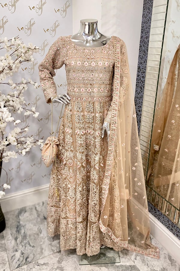 Niham collection 3 piece net embroidered gown