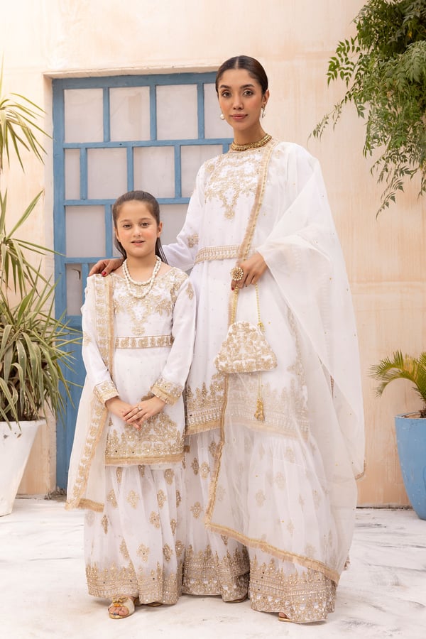 Nureh Shiffonz collection kids embroidered gharara suit