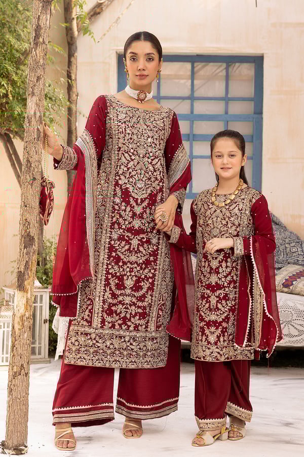 Nureh Shiffonz collection kids embroidered plazo suit