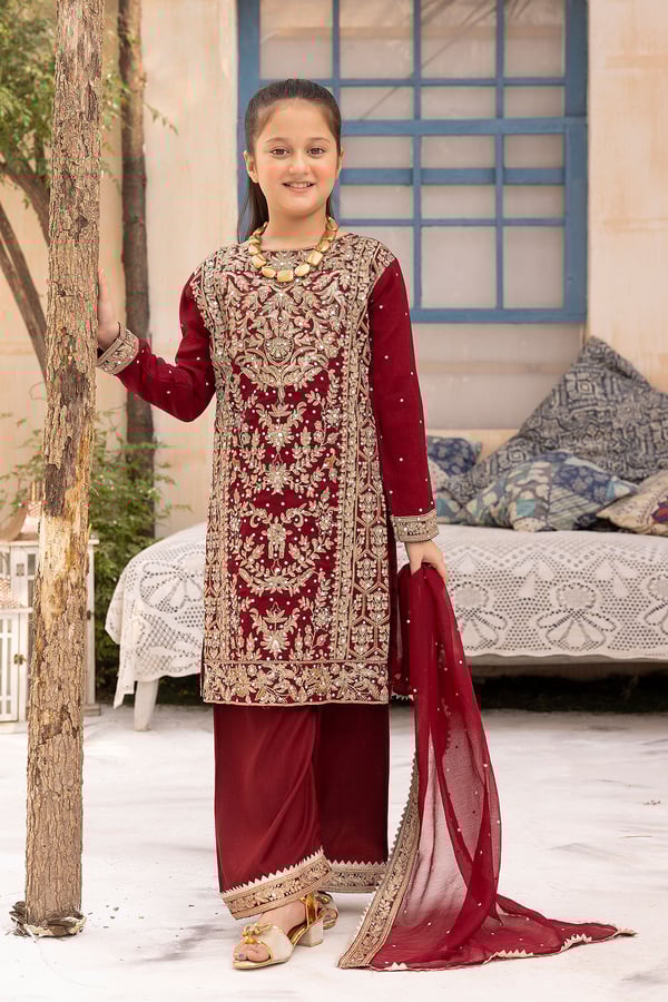 Nureh Shiffonz collection kids embroidered plazo suit - Image 3