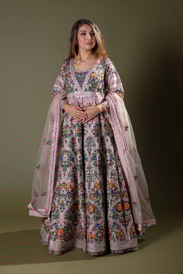 Shiffonz luxury multi thread work embroidered gown