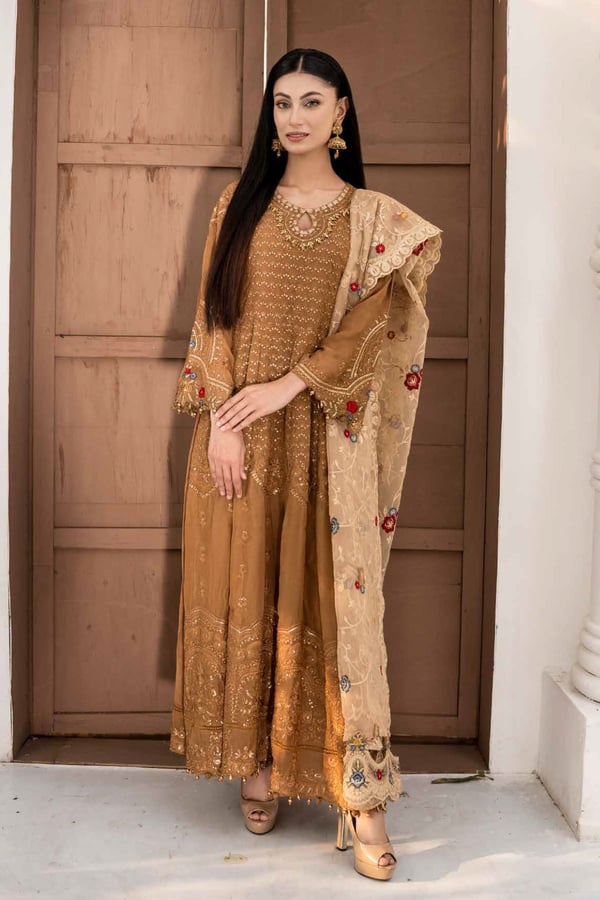 Maria b chiffon embroidered dress - MUSTAR, Large