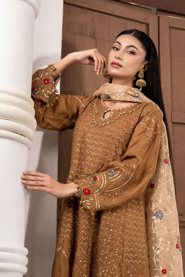 Maria b chiffon embroidered dress -