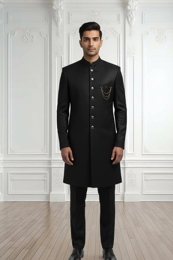 Men's classic sherwani with trouser - Black, 34
