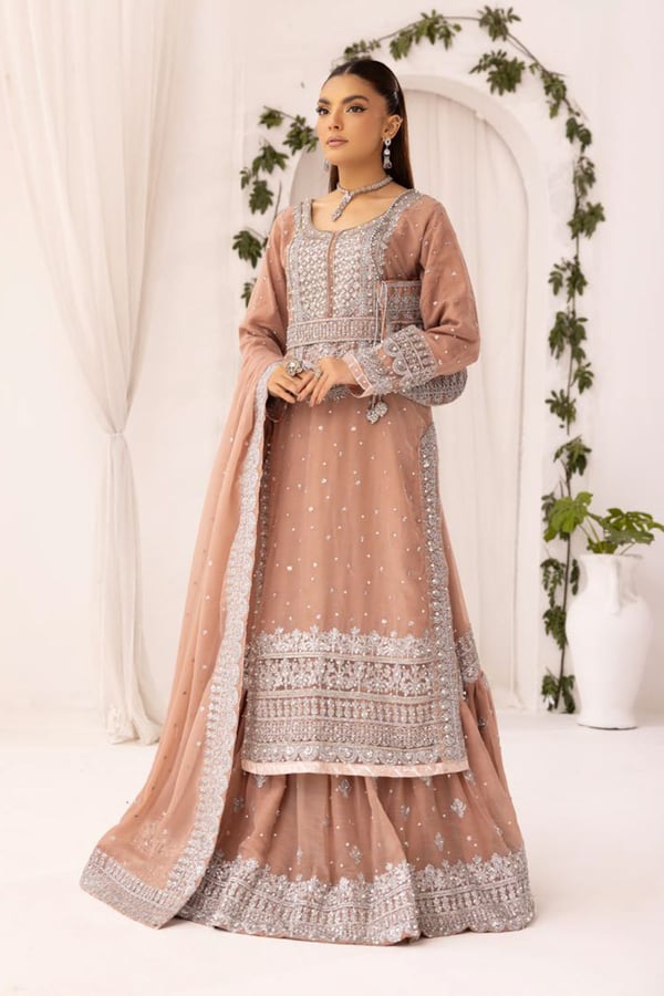 Sanam Farshi collection 3 piece embroidered suit - Beige, X - Large