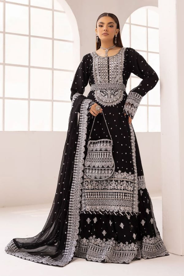Sanam Farshi collection 3 piece embroidered suit - Black, X - Large