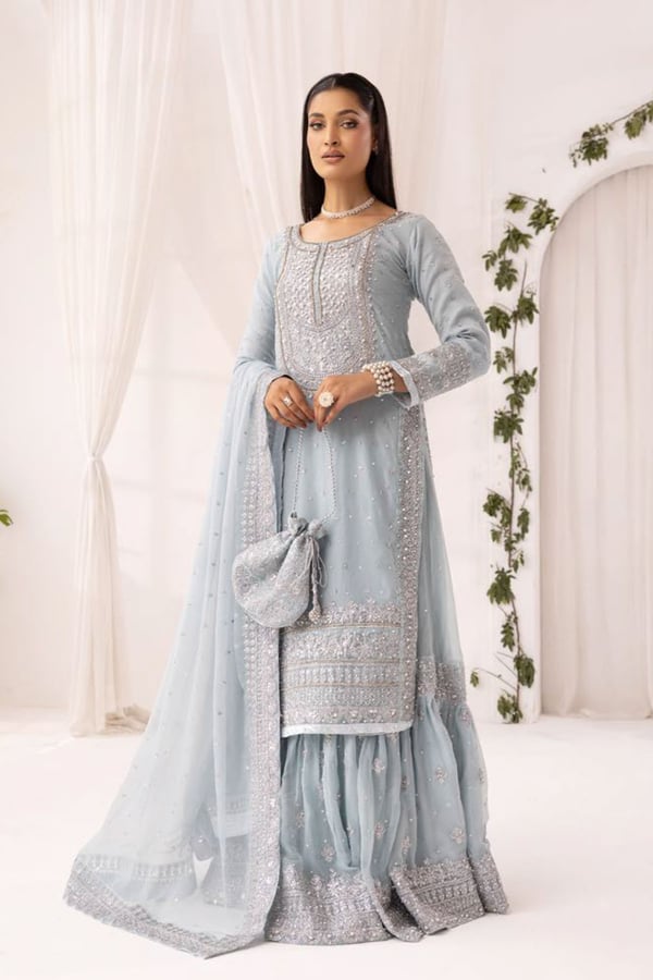 Sanam Farshi collection 3 piece embroidered suit - S BLUE, X - Large