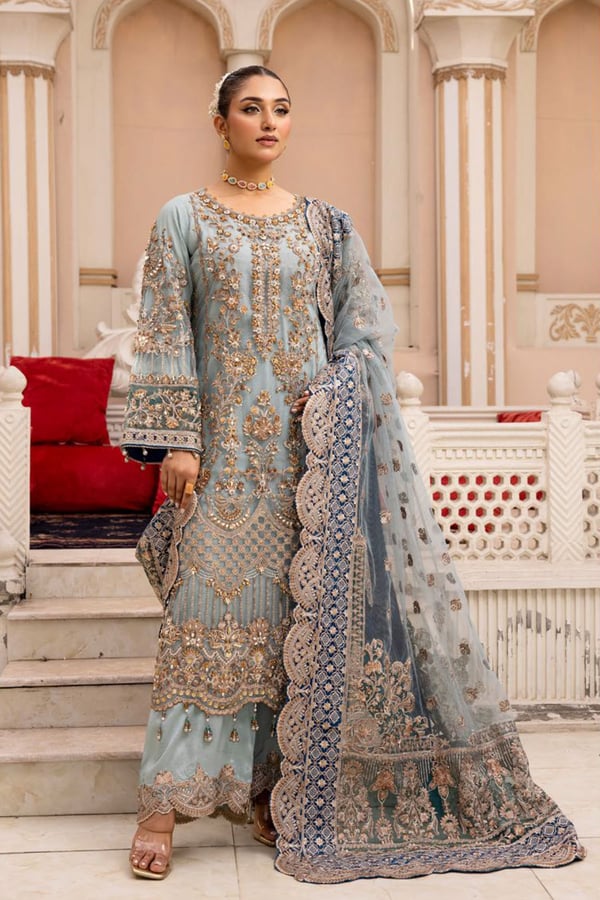 Imrozia collection 3 piece embroidered plazo suit
