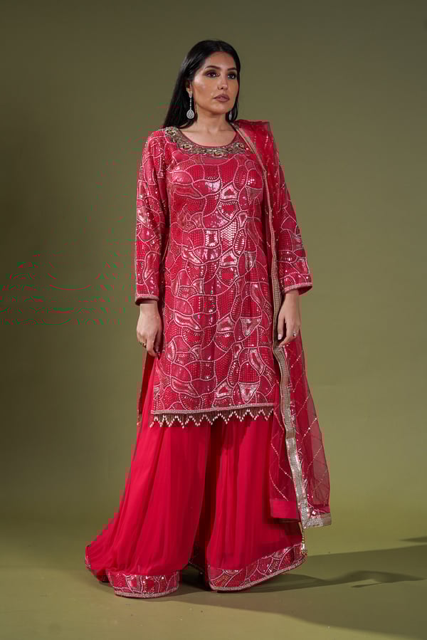 Shiffonz partywear collection 3 piece sharara suit - DPINK, 36