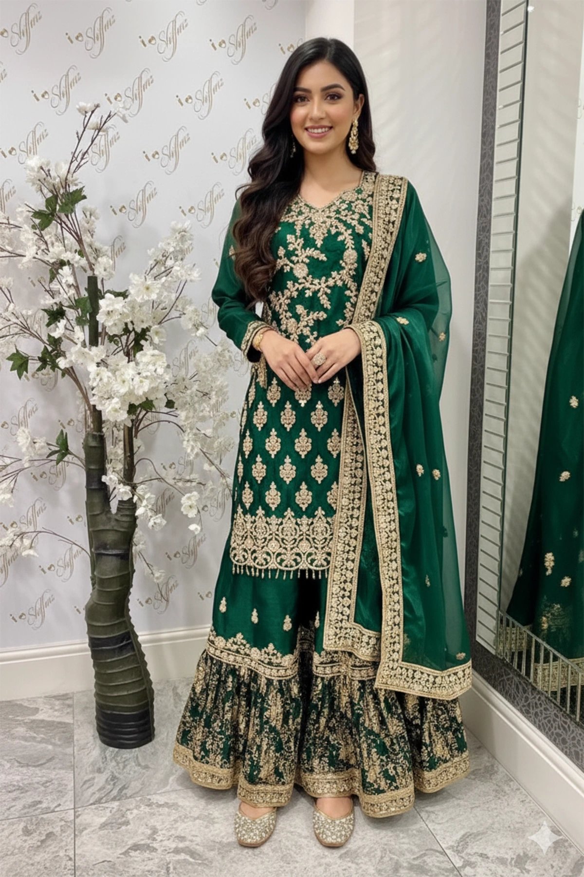 Gul wedding collection 3 piece embroidered farshi lengha suit - Image 5