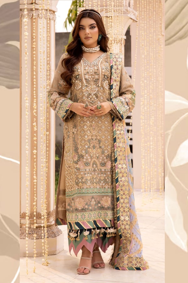 Baroque Aura lux collection 3 piece net embroidered suit