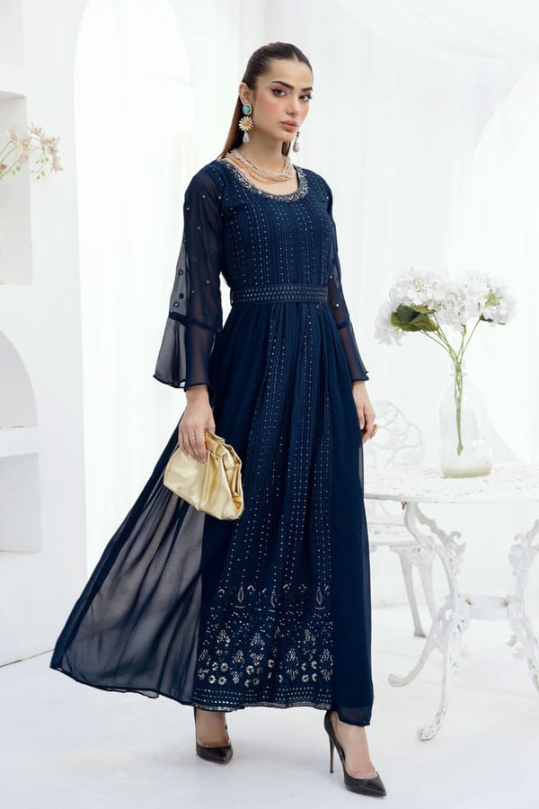 Chiffon luxury embroidered long kurti - Image 2