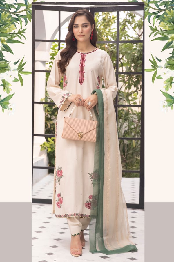 Amelia lux collection 3 piece linen embroidered shalwar suit