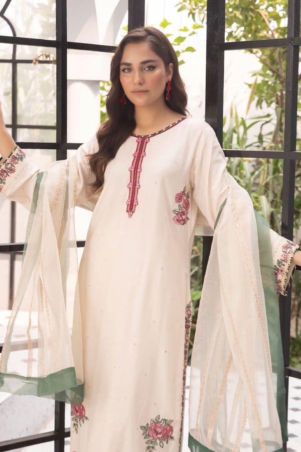 Amelia lux collection 3 piece linen embroidered shalwar suit - Image 3