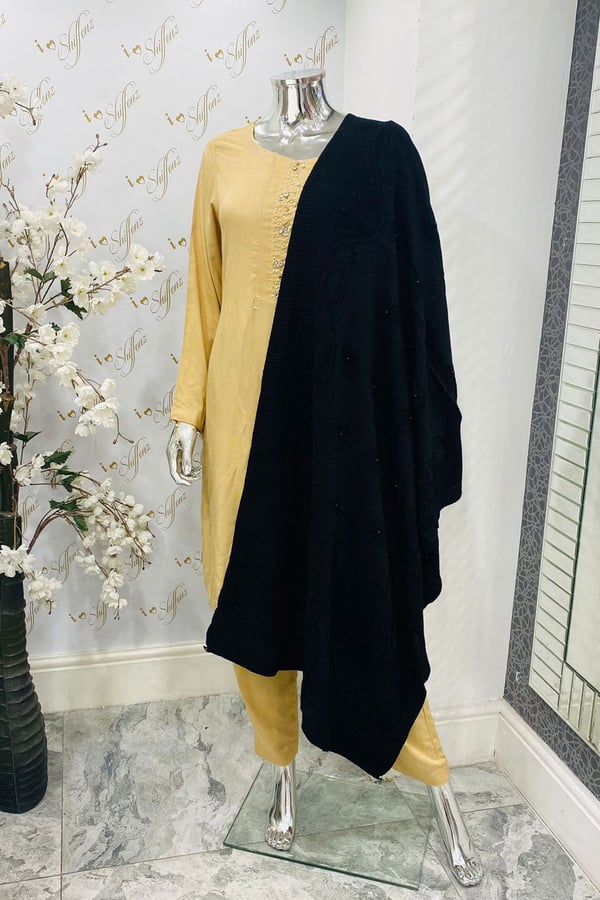 Shiffonz wool shimmer shawl collection - Black, FREE SIZE