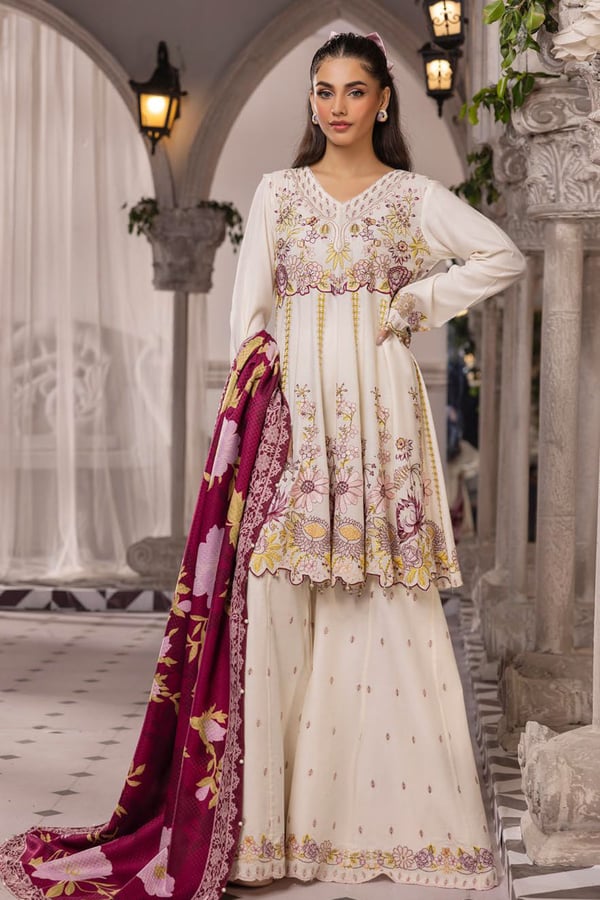 Shiffonz luxury linen 3 piece embroidered suit