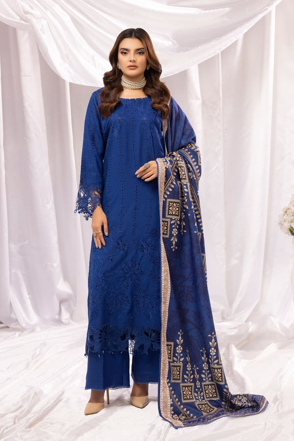 Mushq dhanak chikankari 3 piece embroidered suit