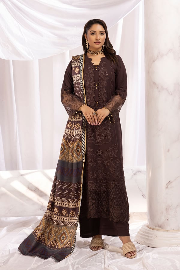 Mushq dhanak 3 piece chikankari embroidered suit