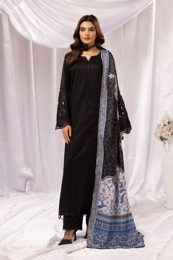 Mushq dhanak chikankari embroidered linen suit
