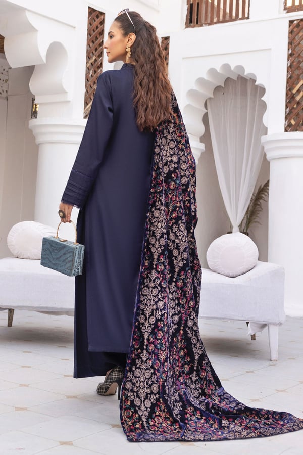 Jaan-b embroidered 3 piece suit with velvet shawl - Image 3