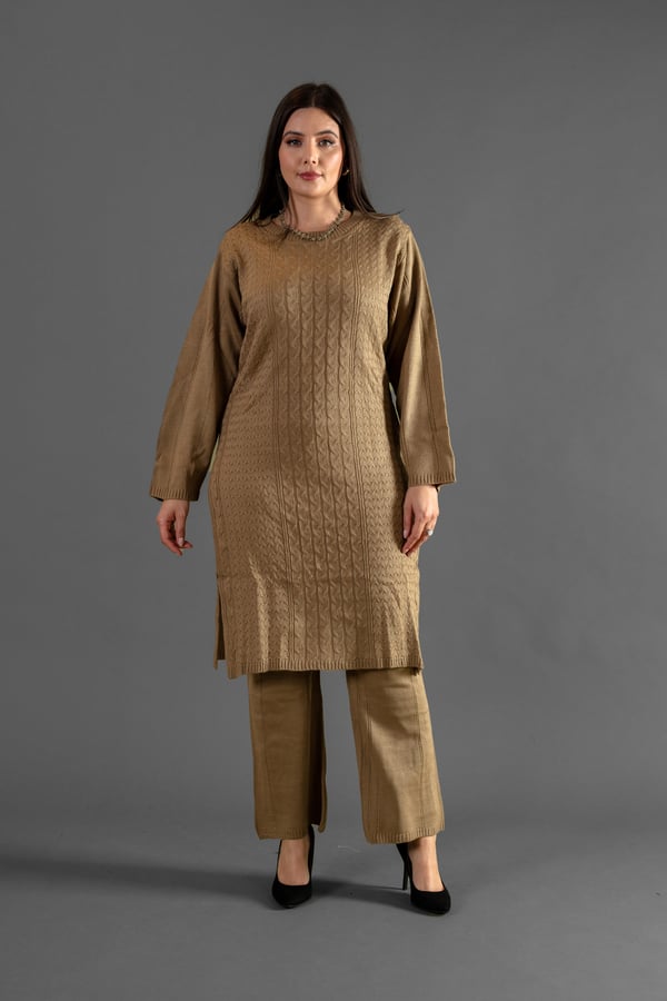 2 Piece wool knitwear co-ord set - Beige, Medium