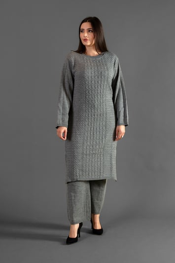 2 Piece wool knitwear co-ord set - LGREY, XL