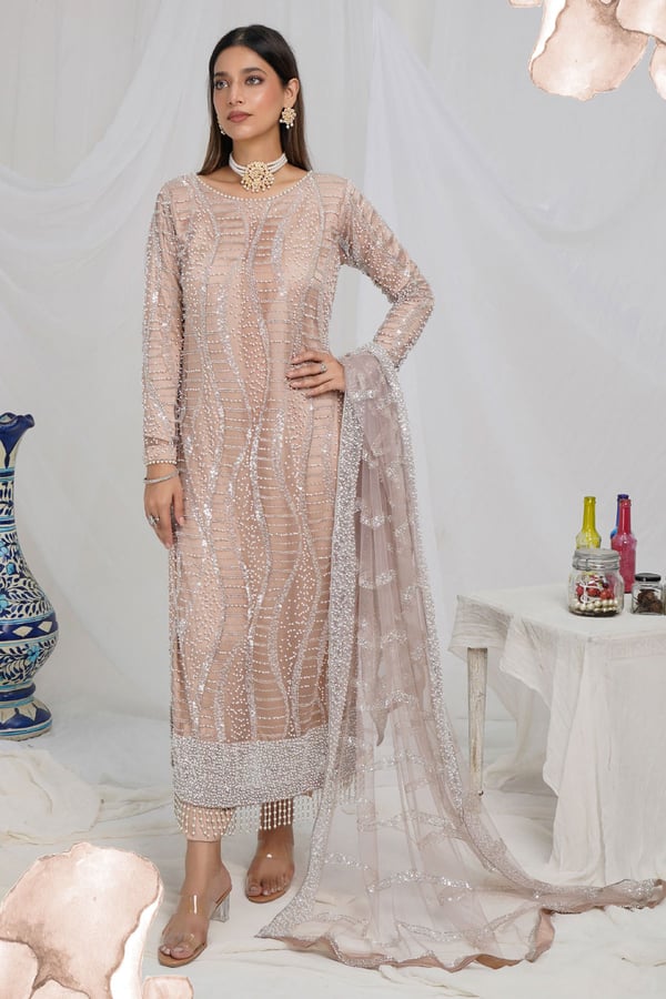 Mirey luxury collection 3 piece embroidered suit - LPEACH, Large