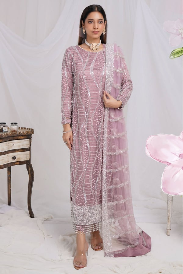 Mirey luxury collection 3 piece embroidered suit - Pink, Large
