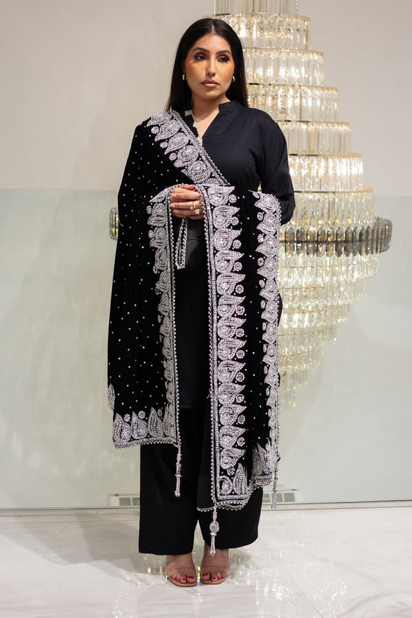 Luxury embroidered velvet shawl
