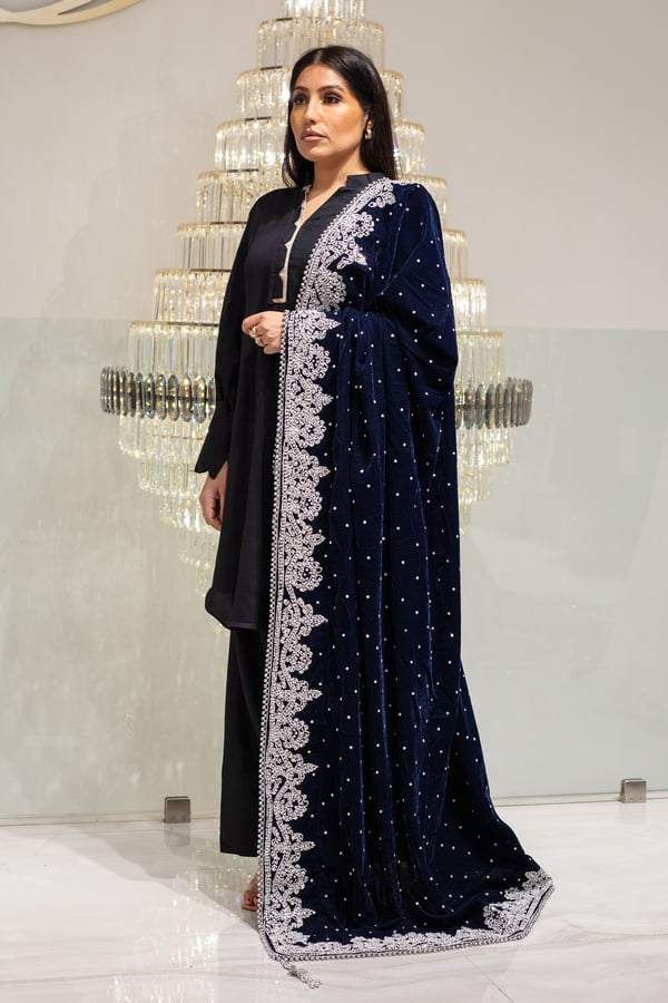 Luxury embroidered velvet shawl - Image 2
