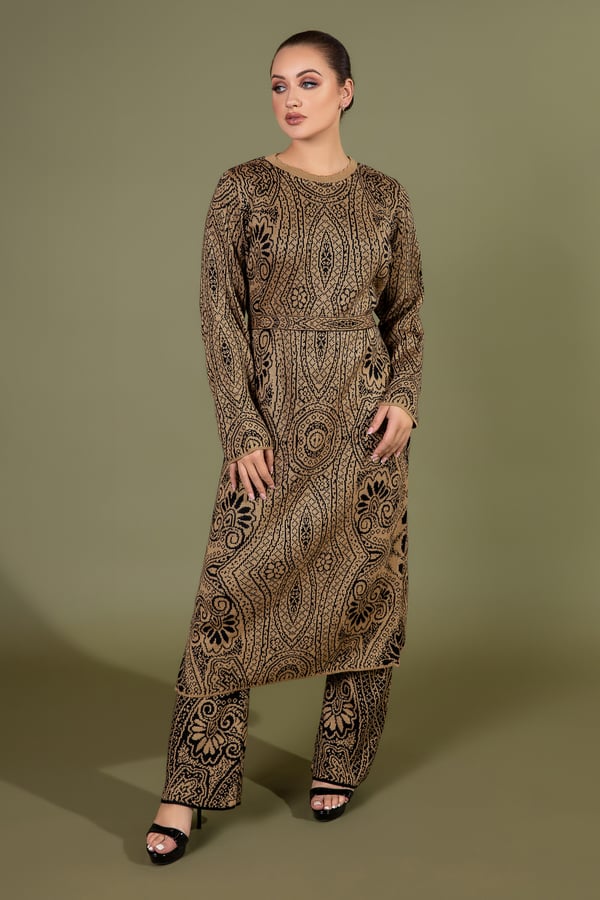 Jacquard printed knitwear co-ord set - DBEIGE, Large