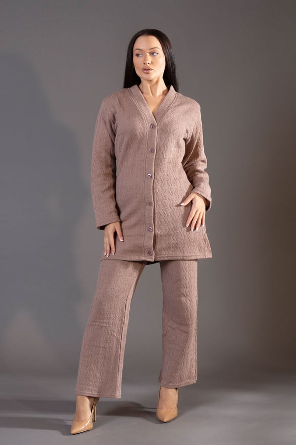 Knitwear wool co-ord set - Brown, X - Large