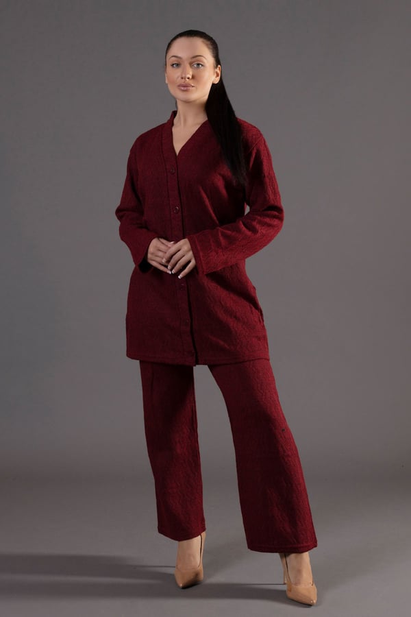 Knitwear wool co-ord set - Maroon, X - Large