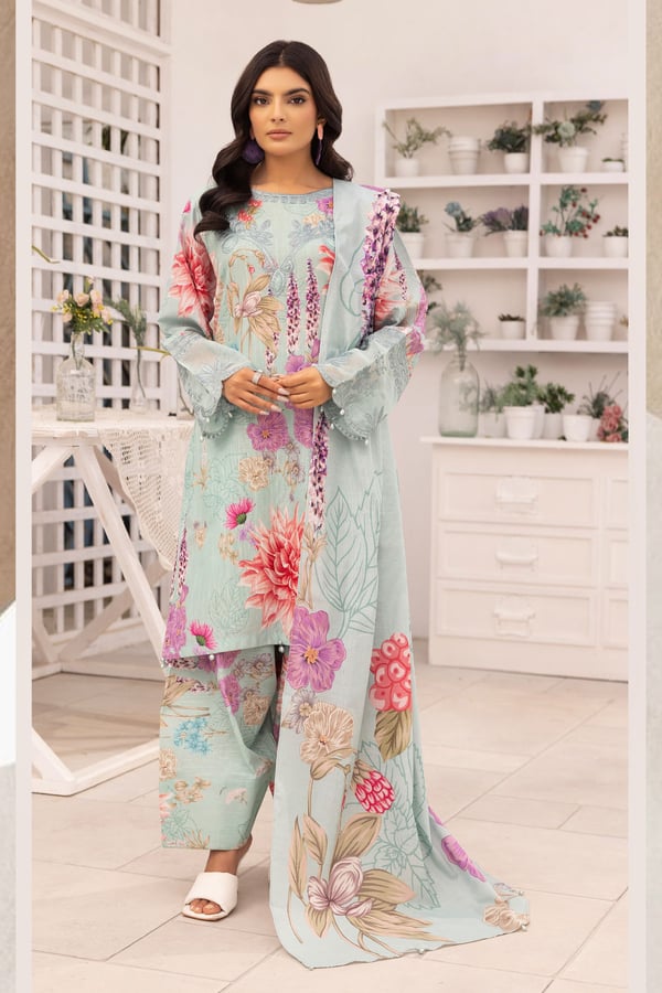Aura luxe collection 3 piece printed khaddar suit