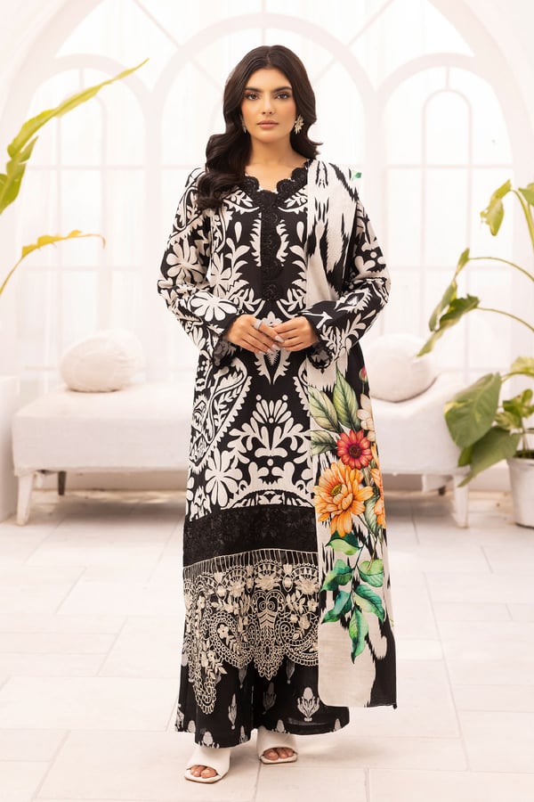 Aura luxe collection 3 piece printed khaddar suit