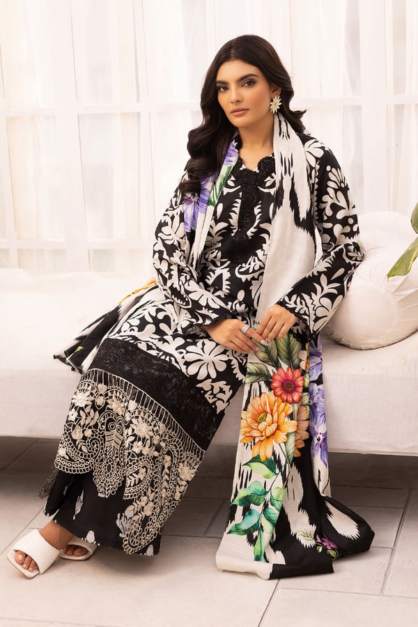 Aura luxe collection 3 piece printed khaddar suit - Image 3
