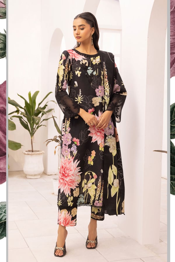 Aura luxe collection 3 piece printed khaddar suit