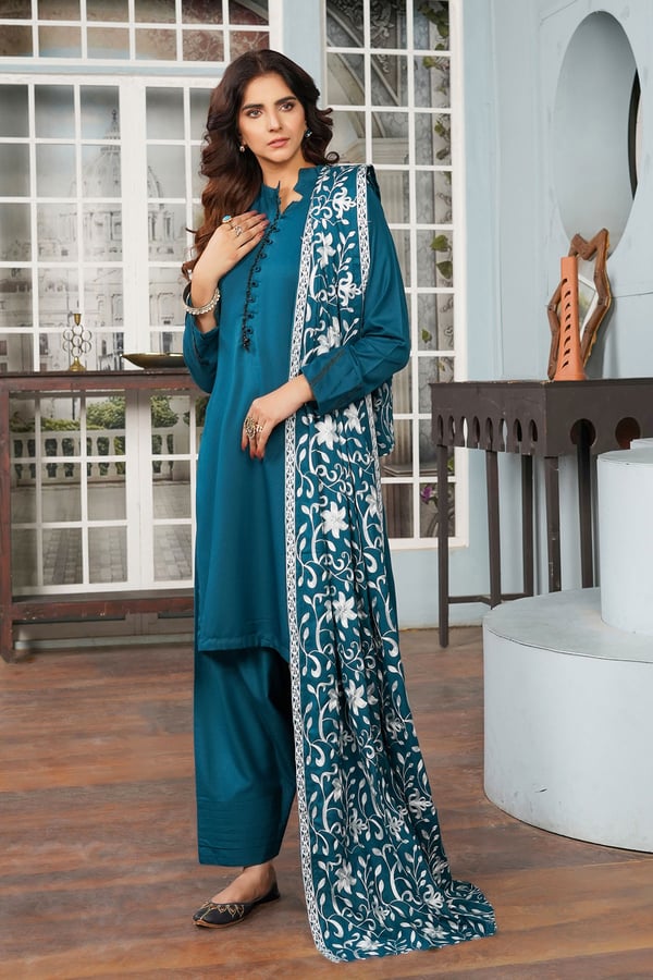 Neelam collection 3 piece suit with embroidered shawl