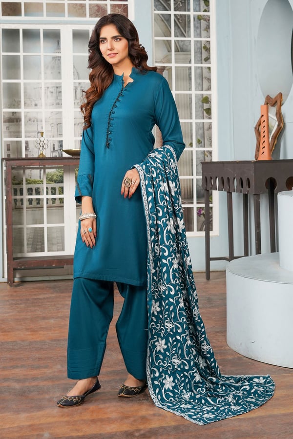 Neelam collection 3 piece suit with embroidered shawl - Image 2