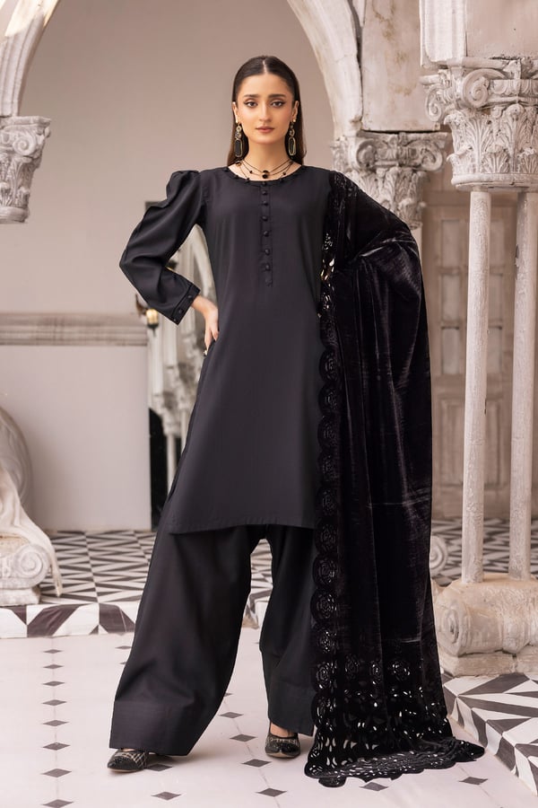 Sapna collection 3 piece dhanak suit with laser cut shawl