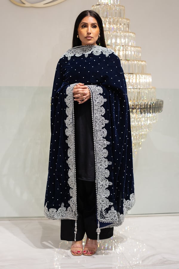 Luxury embroidered velvet shawl