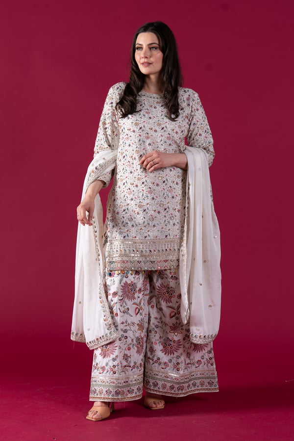Shiffonz thread work embroidered 3 piece suit