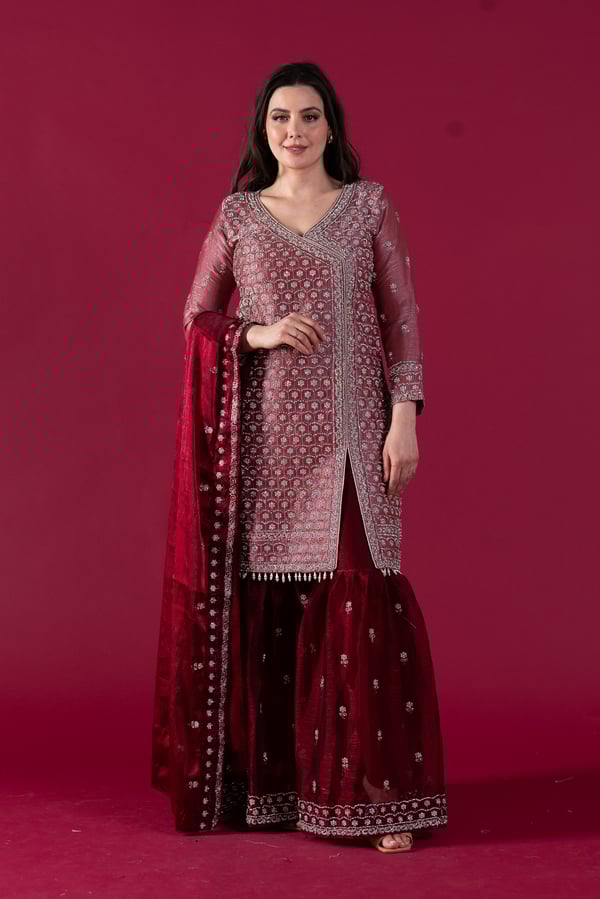 Shiffonz 3 piece angrakha style gharara suit - DTPINK, 36
