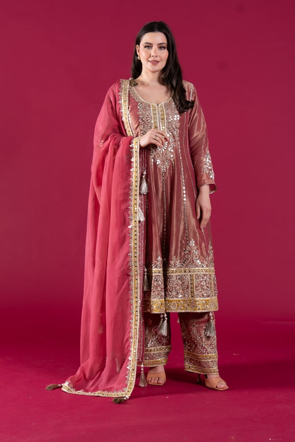 Mantabi premium luxe collection 3 piece anarkali suit - Peach, 36