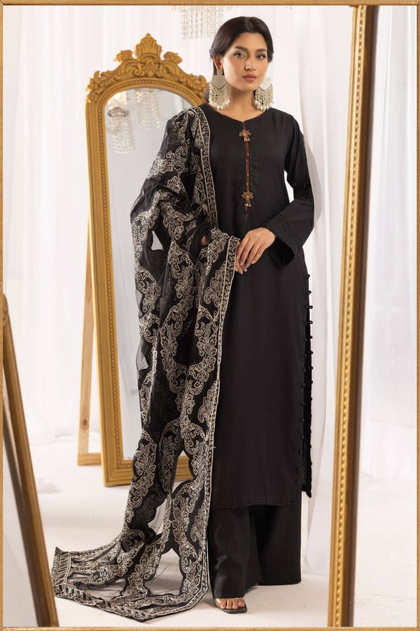 Dhanak 3 piece suit with cutwork shawl