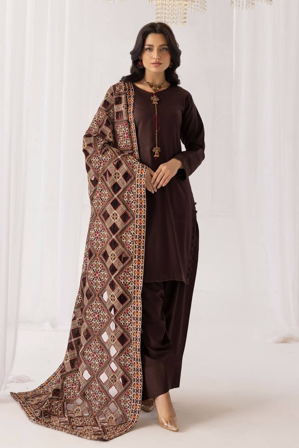 Dhanak 3 piece suit with cutwork shawl - Image 2