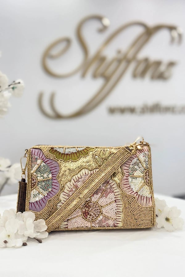 Floral luxury sequence embroidered clutch purse