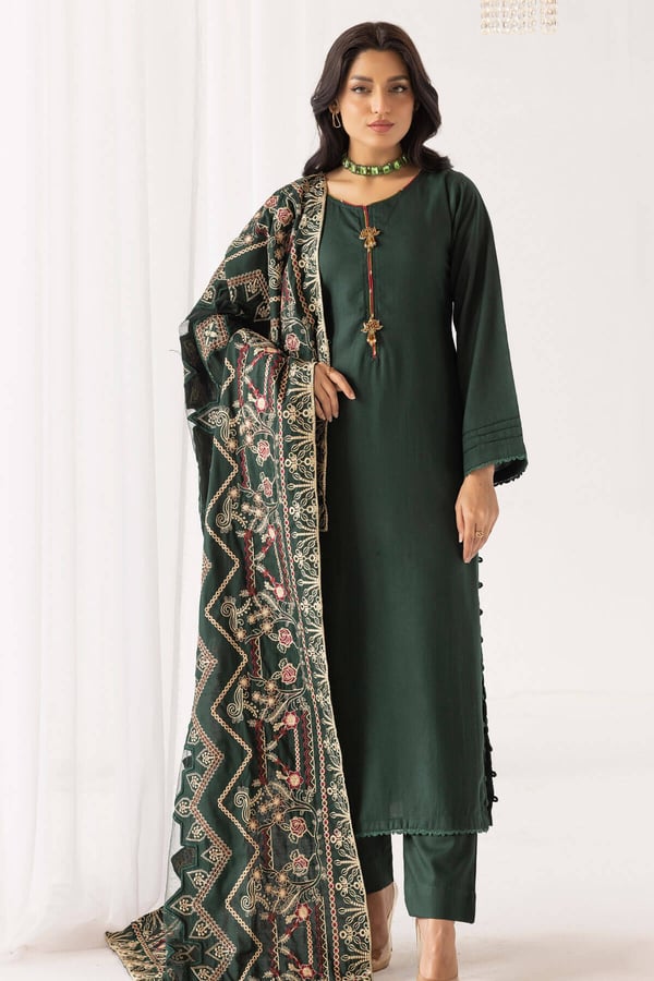 Dhanak 3 piece suit with cutwork shawl - Image 4