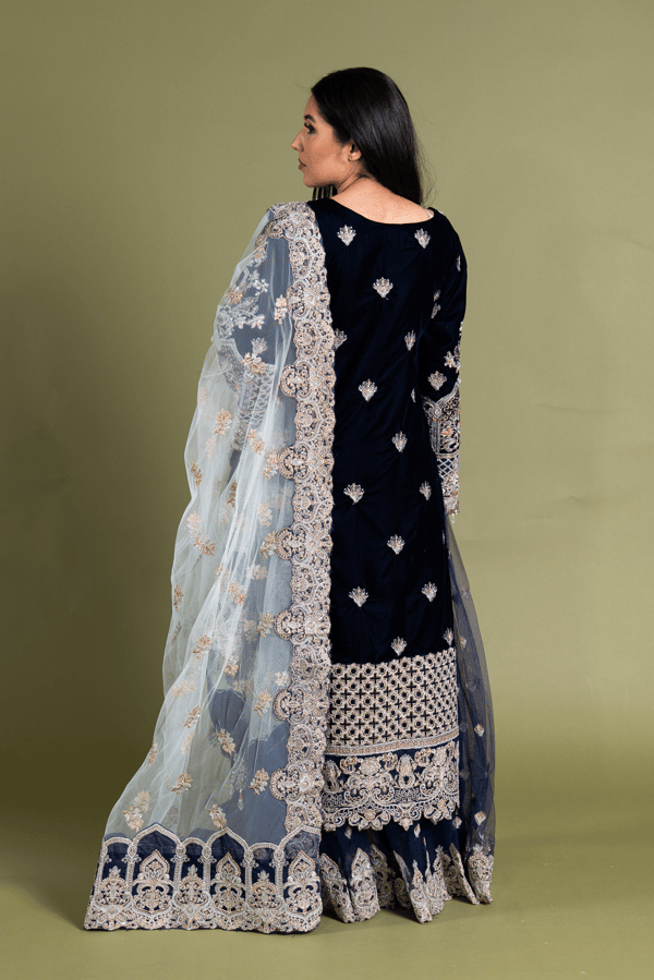 Imrozia 3 piece luxury embroidered velvet sharara suit - Image 3
